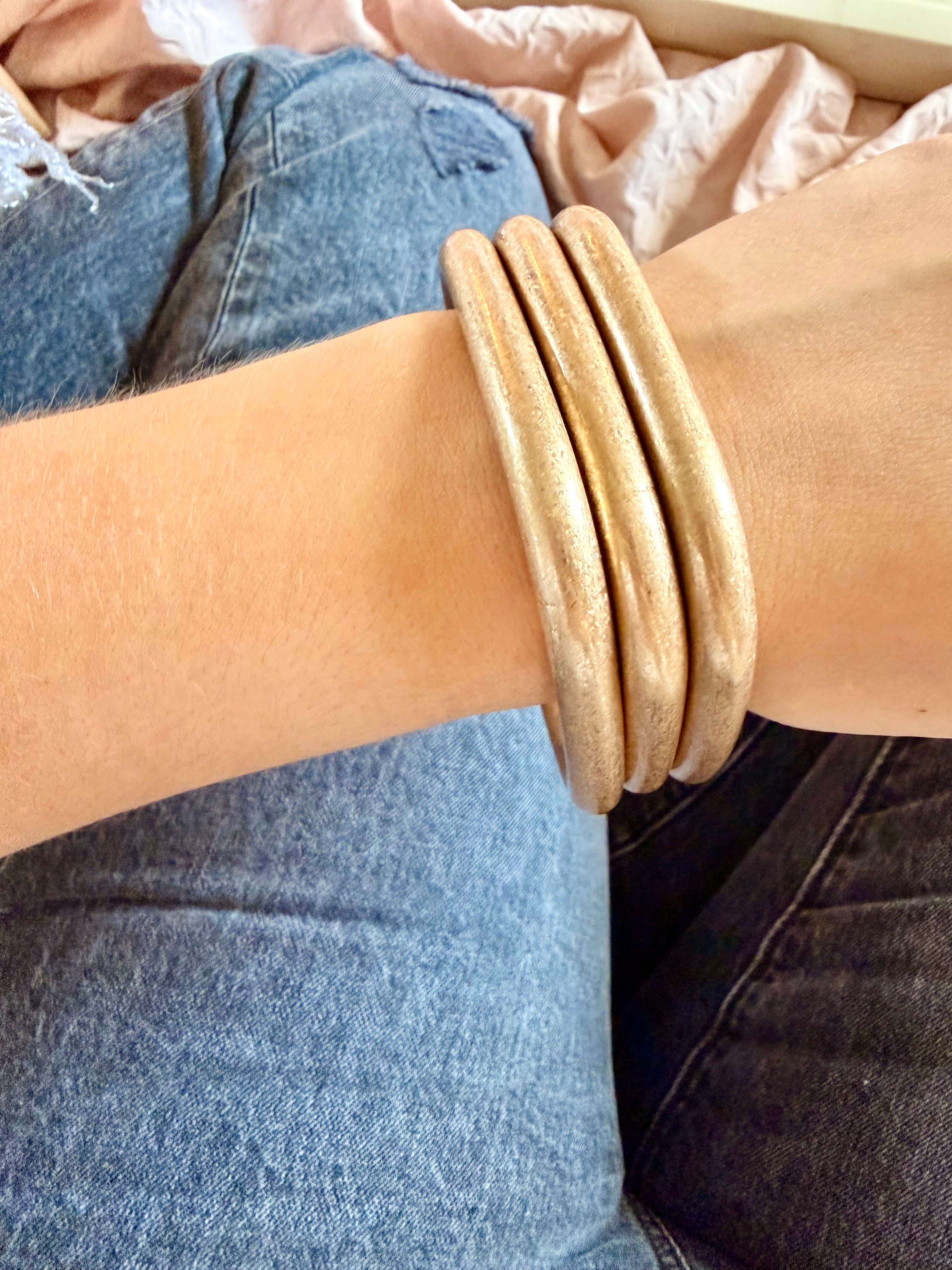 Gold bangle bracelet stack