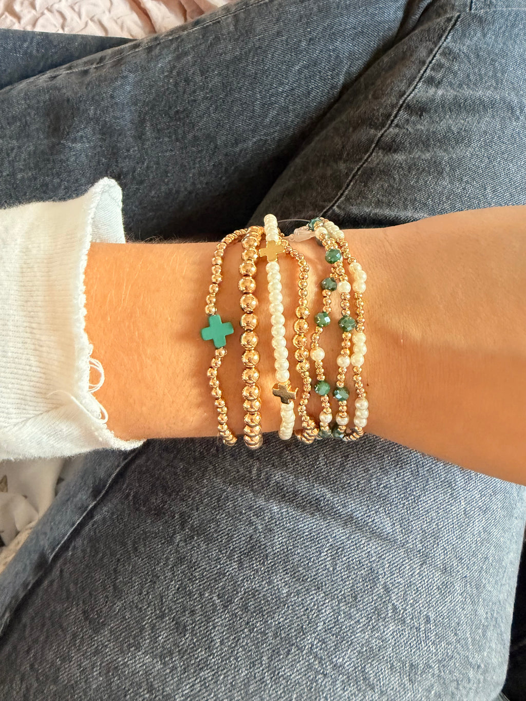 Green bracelet stack