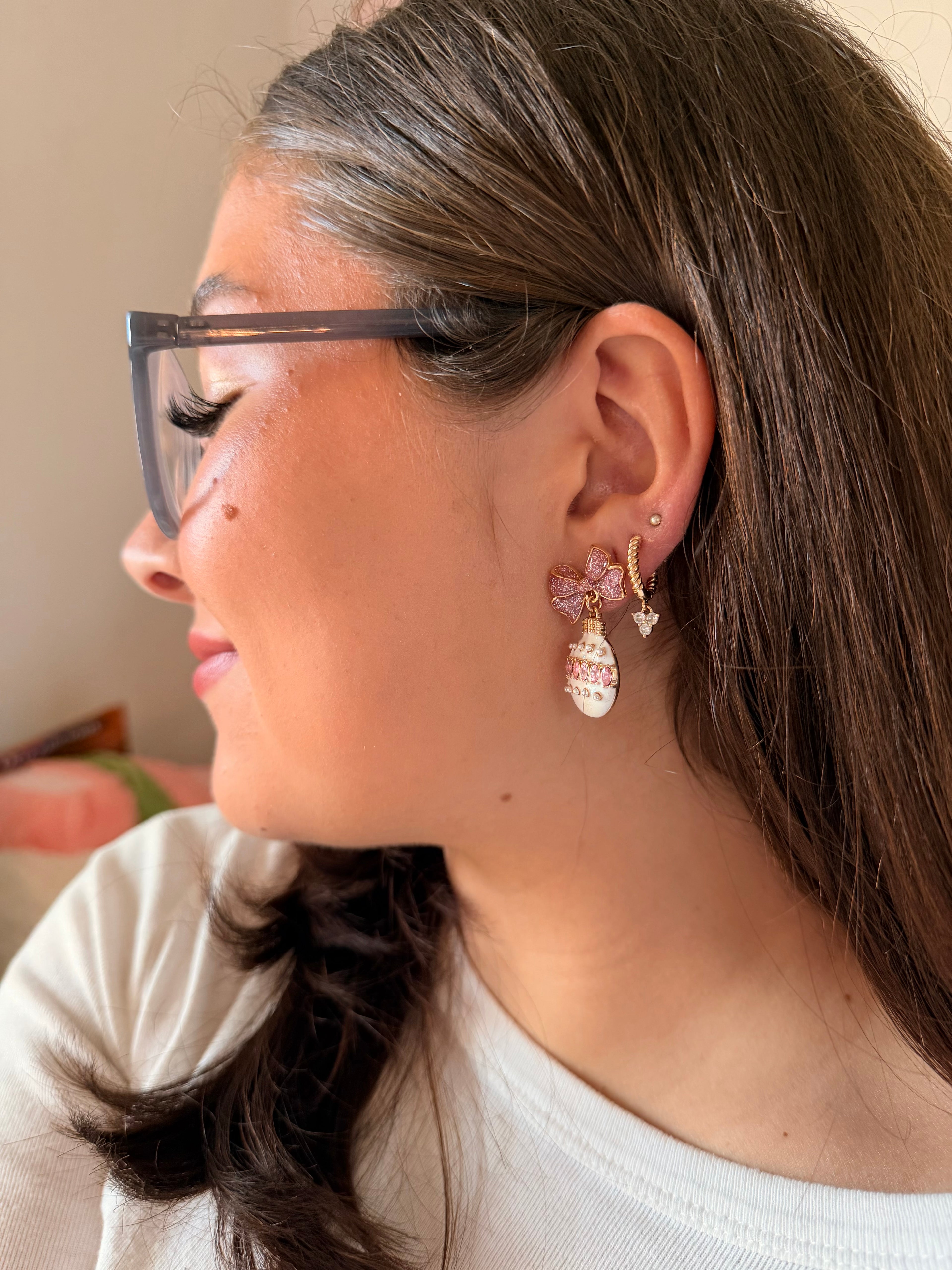 Pink Bow Christmas earrings