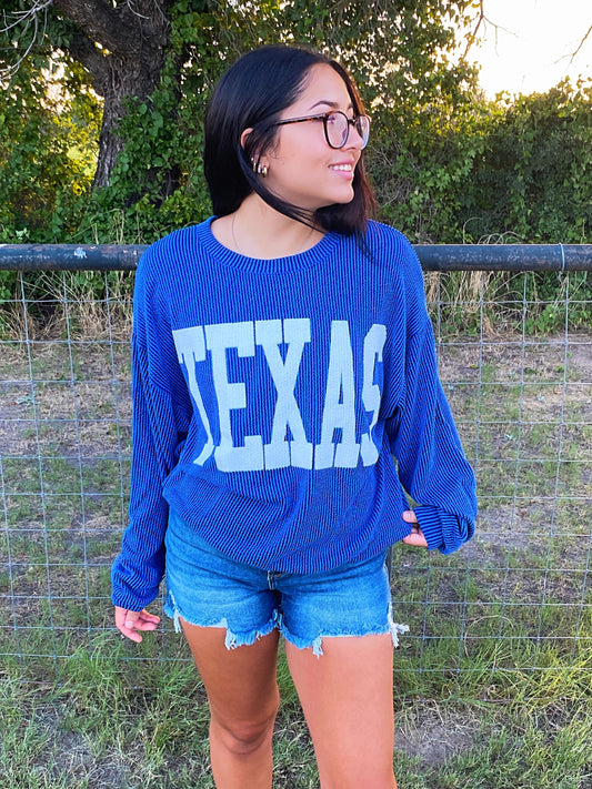 Blue Ribbed Texas Sweater image 0