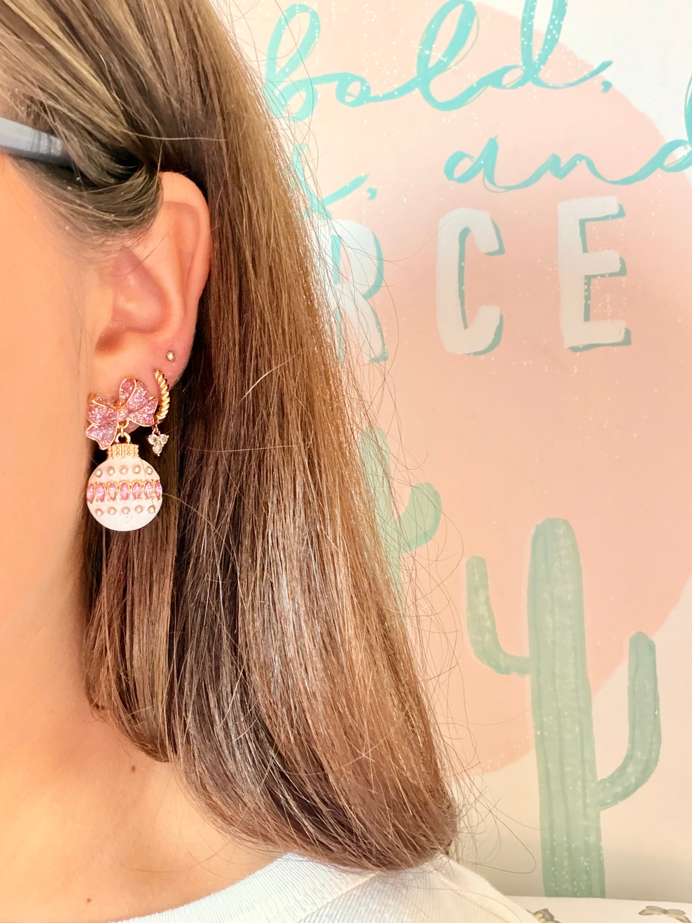 Pink Bow Christmas earrings